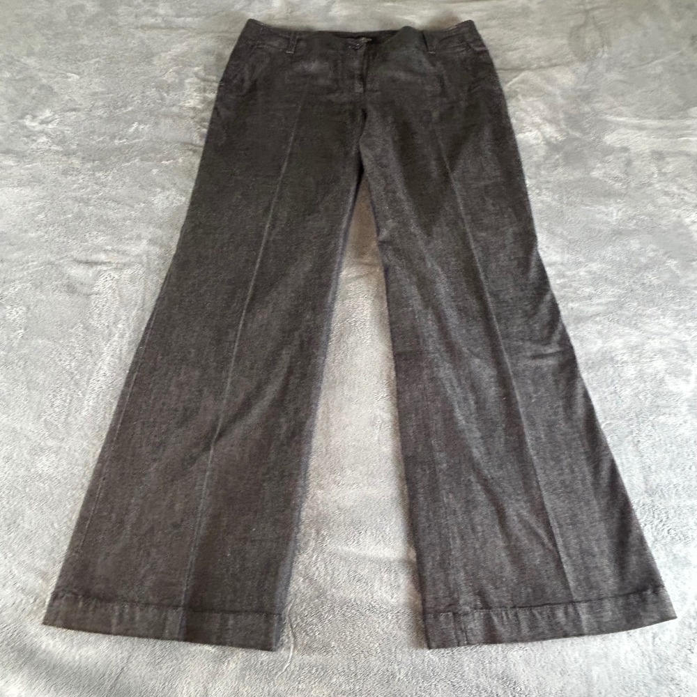 Talbots Signature Flare Pants Womens 14 Black Denim Wide Leg Trouser Jeans